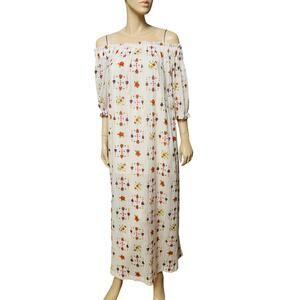 New Bellerose Henna Off the Shoulder Maxi Dress S 100% Cotton Gauze 3/4 Sleeves